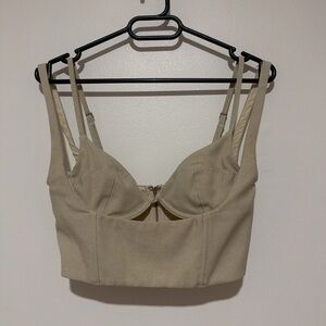 White fox Neutral Beige Bustier Crop Top